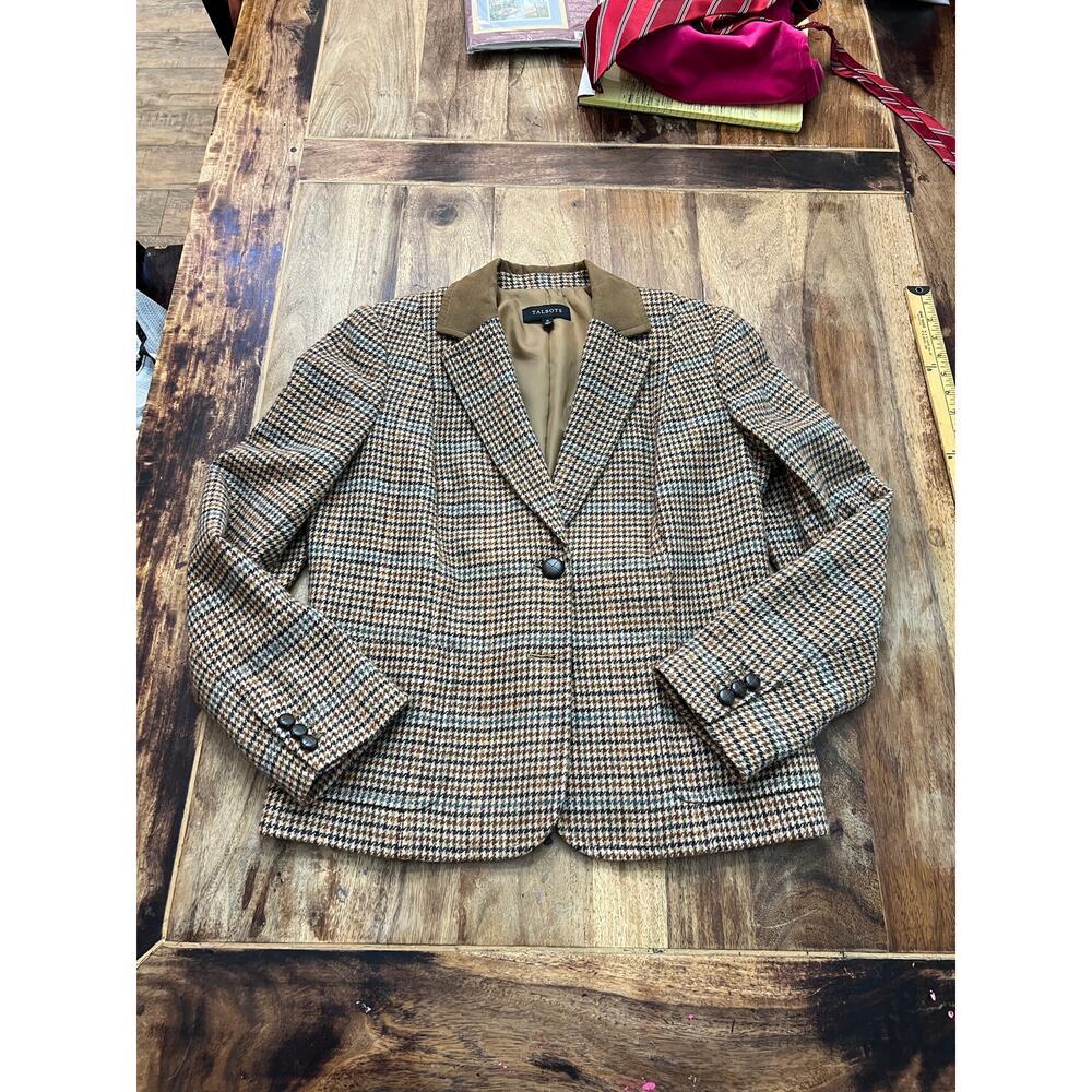 Talbots Blazer Size 12 Houndstooth Notch Lapel Single-Breasted Fornt 2 Button